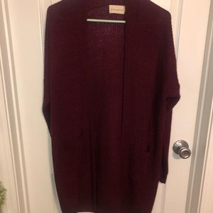 Maroon Knit Cardigan with Pockets